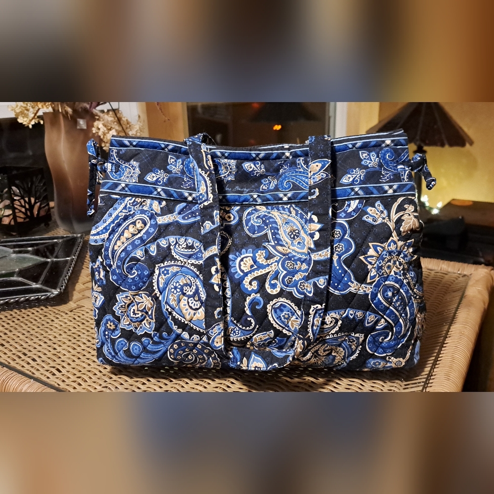 Vera Bradley Windsor Navy Blue Paisley Tote Bag, Shoulder Bag.